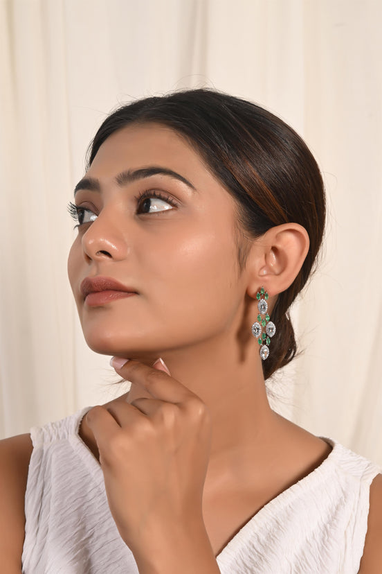 Aqua Diamond & Emerald Drop Earrings