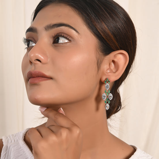 Aqua Diamond & Emerald Drop Earrings