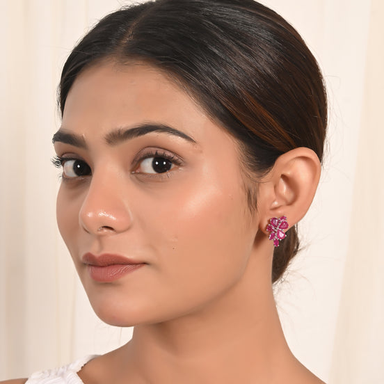 Ruby Diamond Floral Cluster Earrings