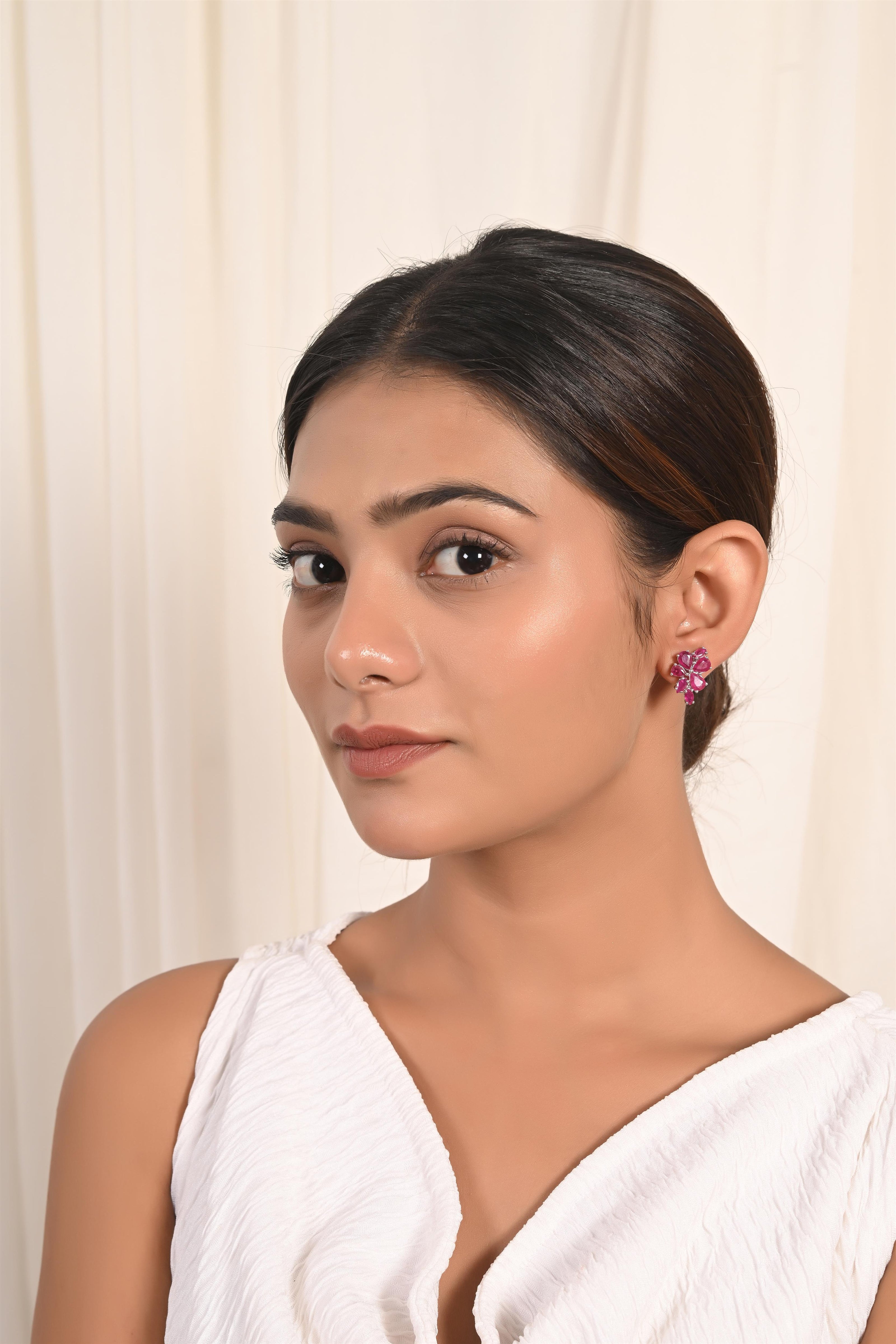 Ruby Diamond Floral Cluster Earrings