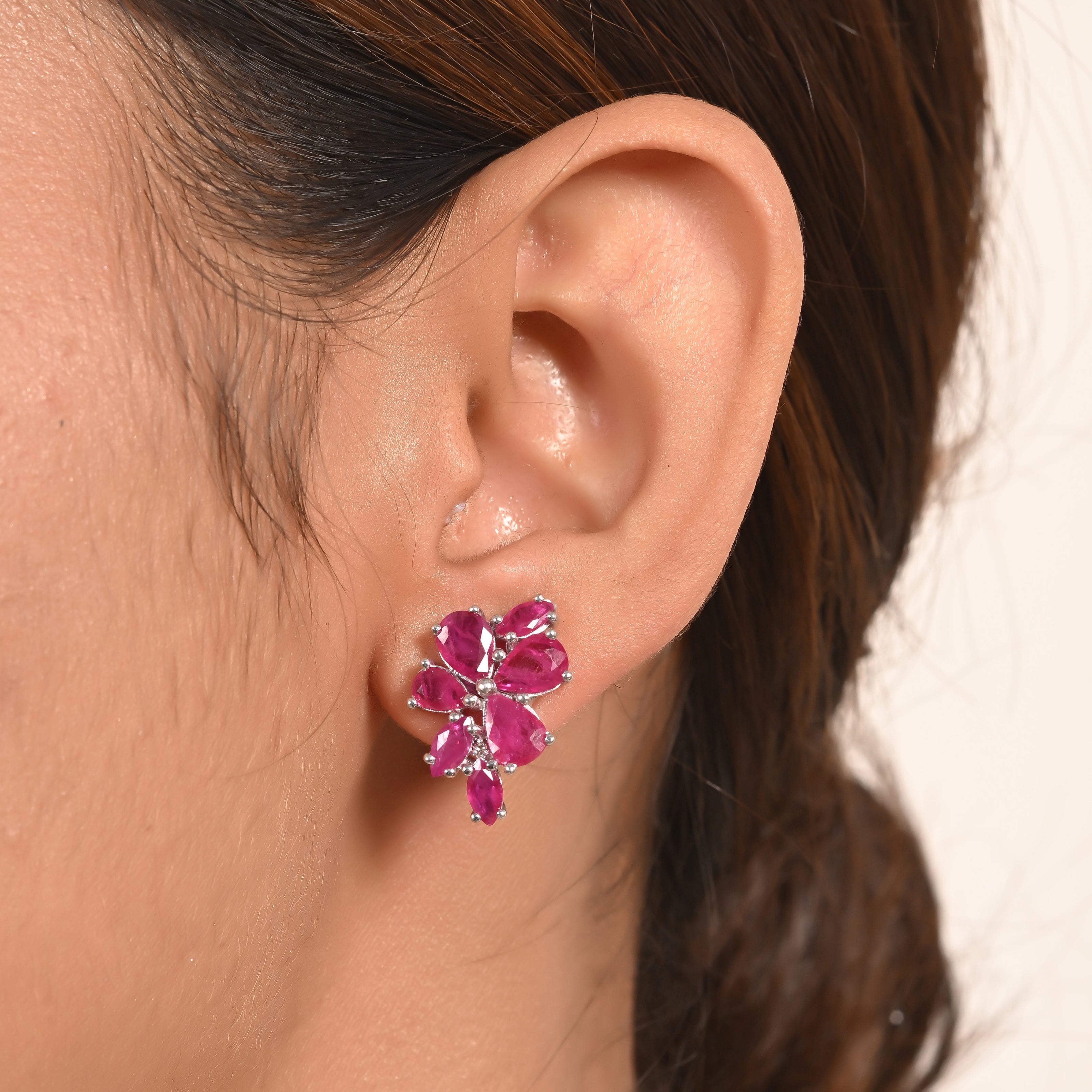 Ruby Diamond Floral Cluster Earrings