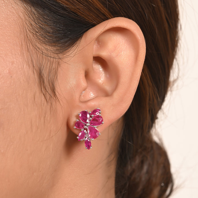 Ruby Diamond Floral Cluster Earrings