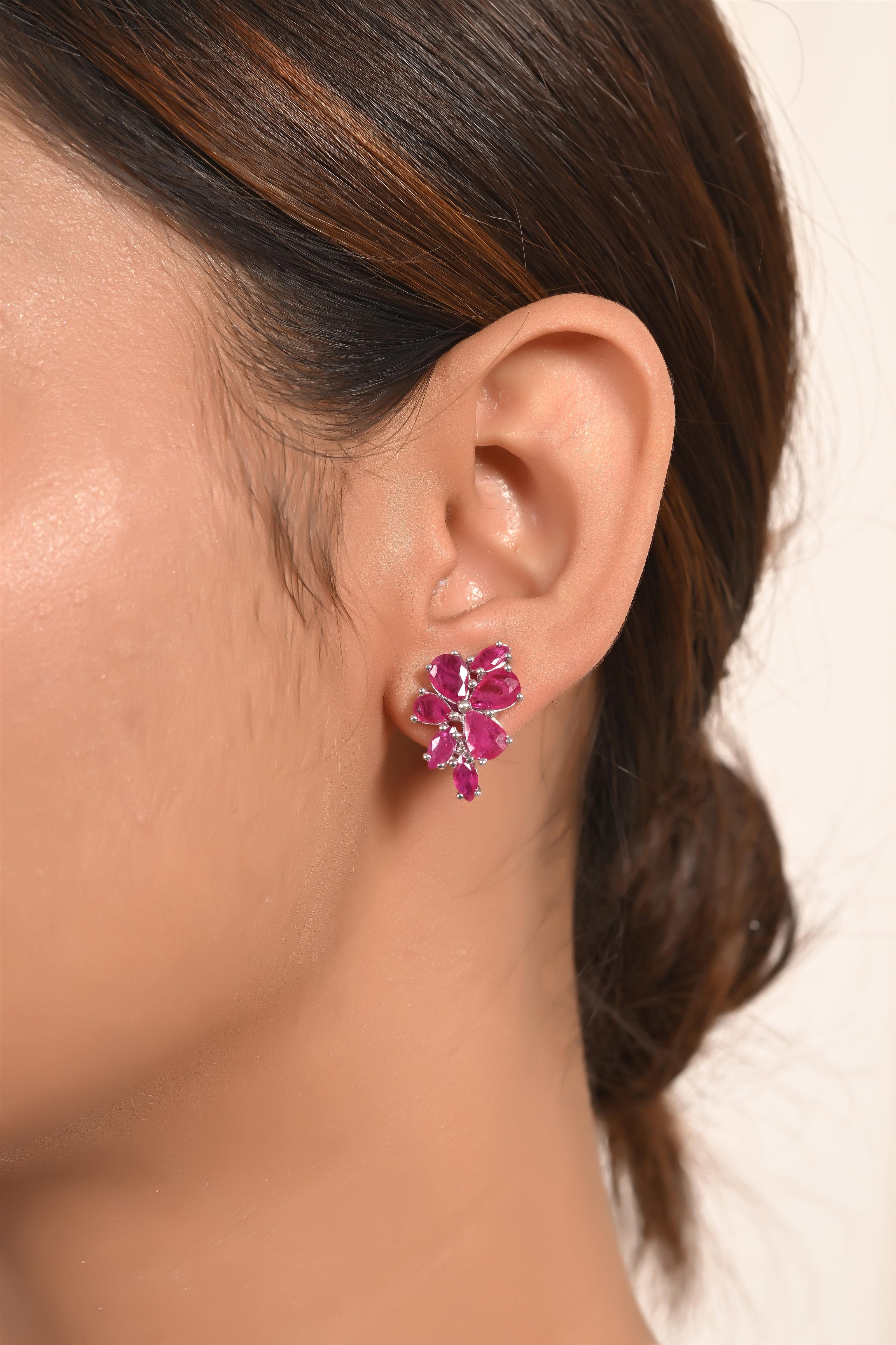 Ruby Diamond Floral Cluster Earrings