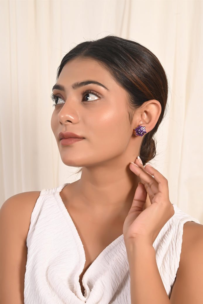 Royal Amethyst Floral Stud Earrings