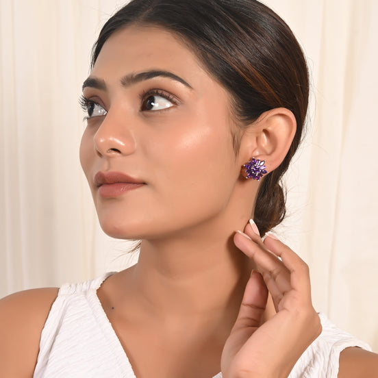 Royal Amethyst Floral Stud Earrings