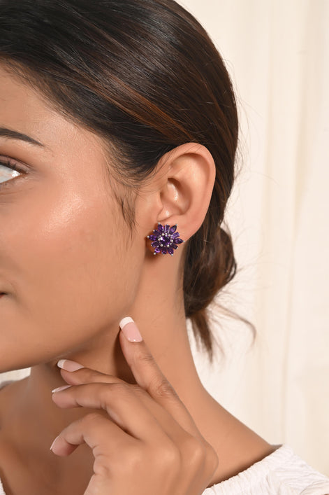 Royal Amethyst Floral Stud Earrings