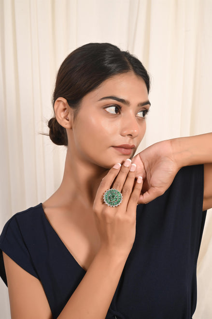 Geometric Emerald and Diamond Eternity Ring