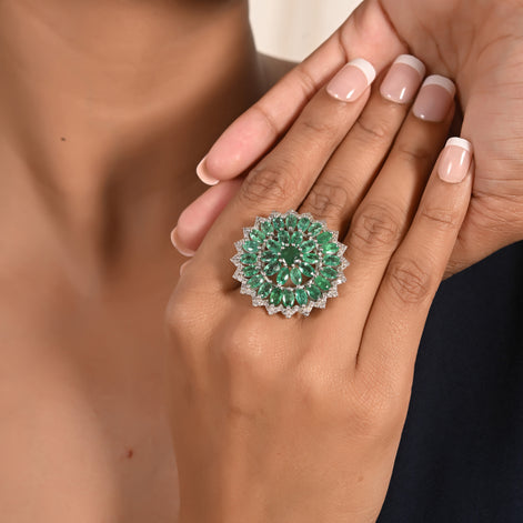 Geometric Emerald and Diamond Eternity Ring