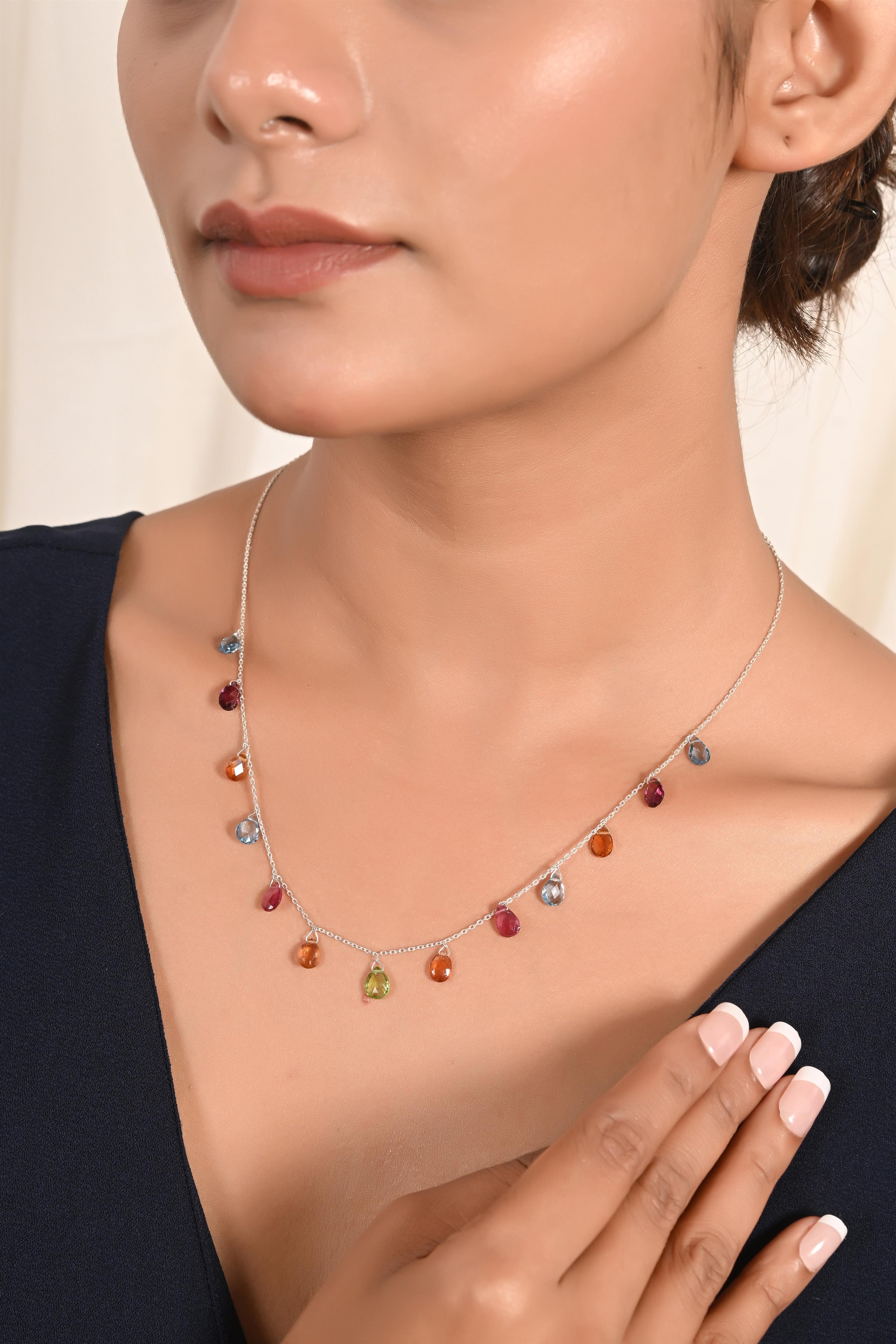 Vibrant Multi Stone Chain Necklace