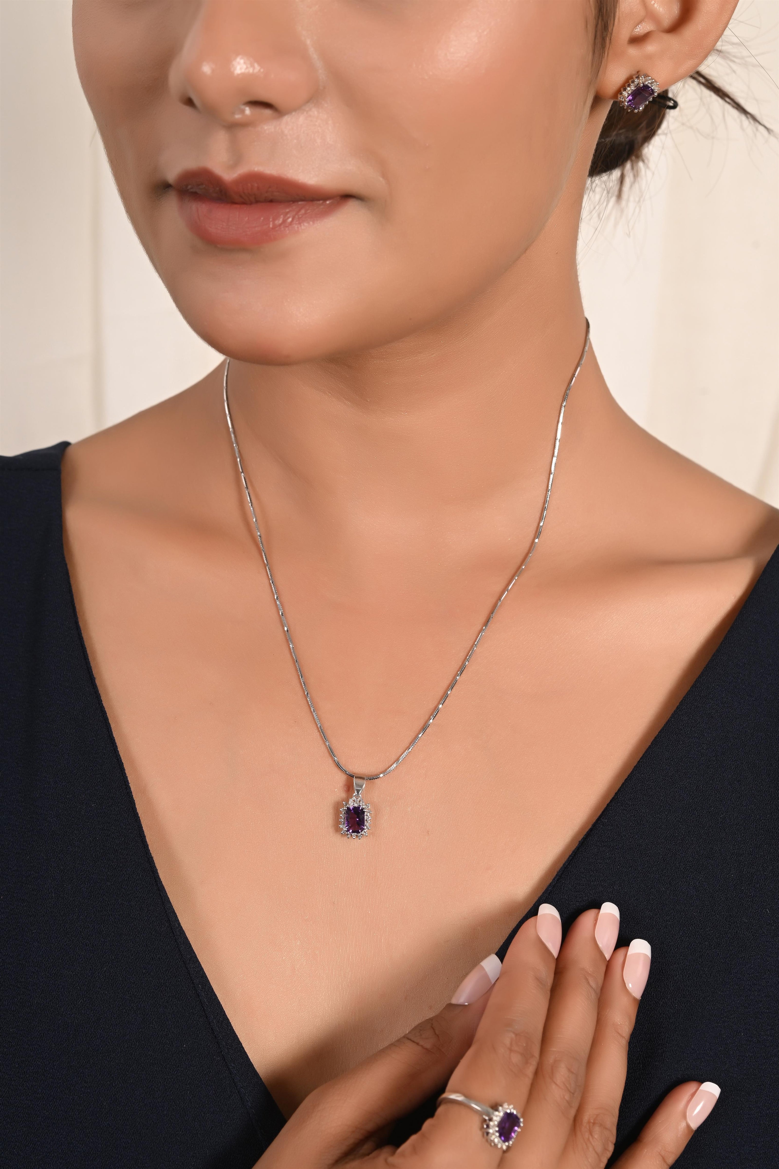 Royal Amethyst & Diamond Necklace Set 0f 3 Peice