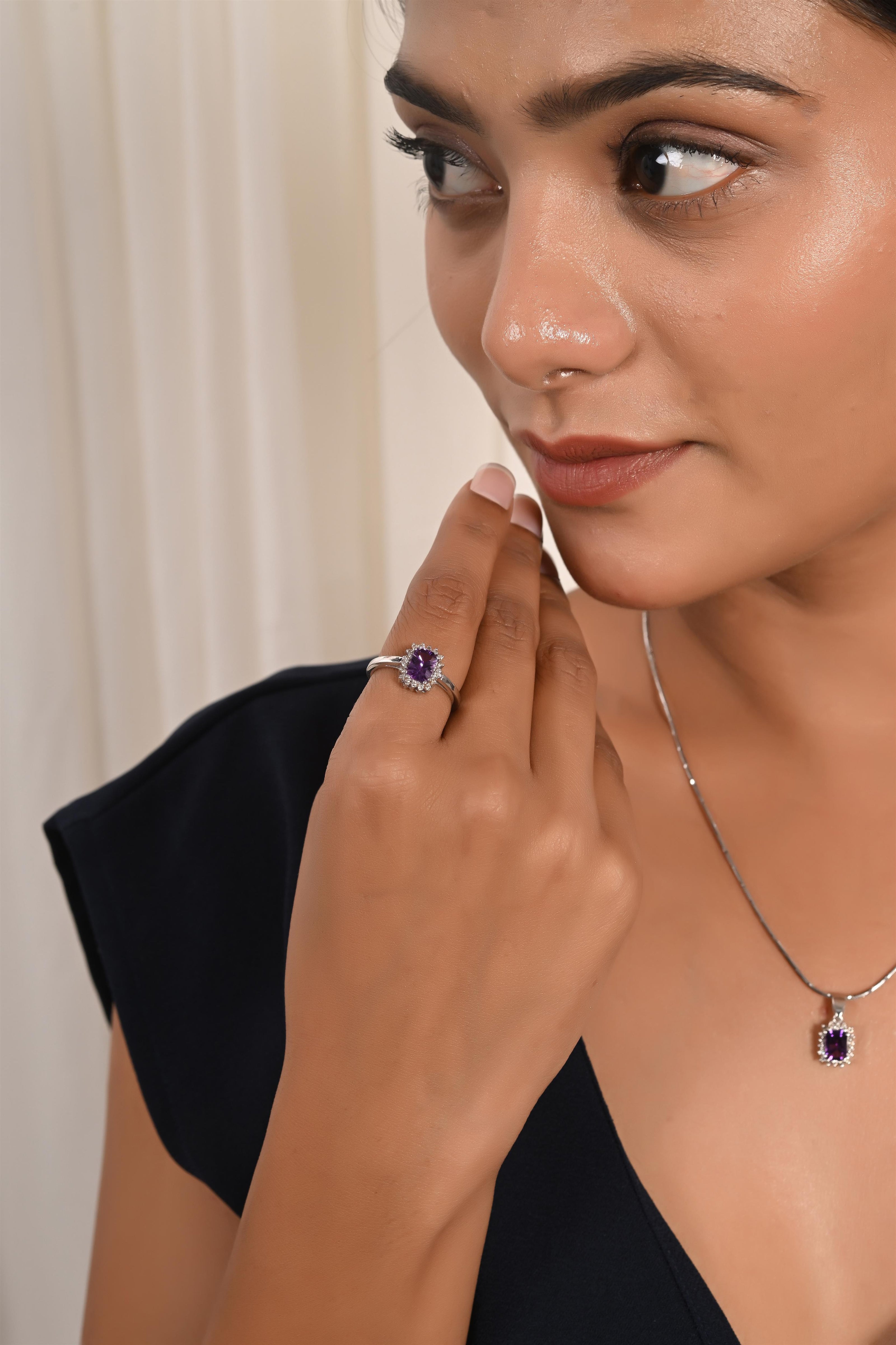 Royal Amethyst & Diamond Necklace Set 0f 3 Peice
