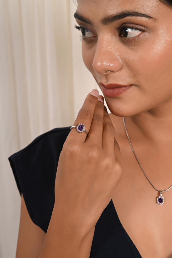 Royal Amethyst & Diamond Necklace Set 0f 3 Peice