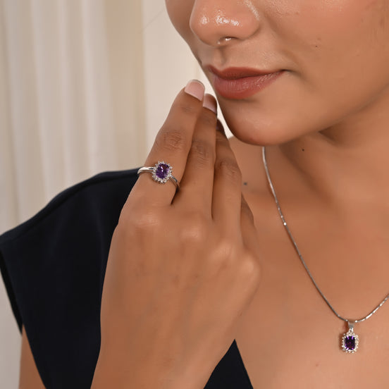 Royal Amethyst & Diamond Necklace Set 0f 3 Peice