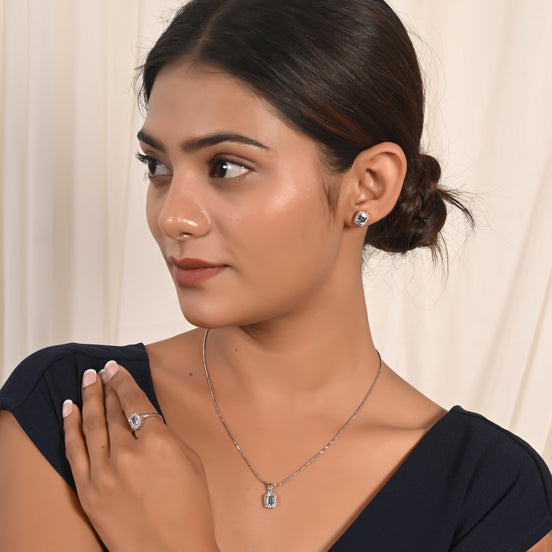 Icy Blue Aqua Diamond Necklace Set of 3 Piece