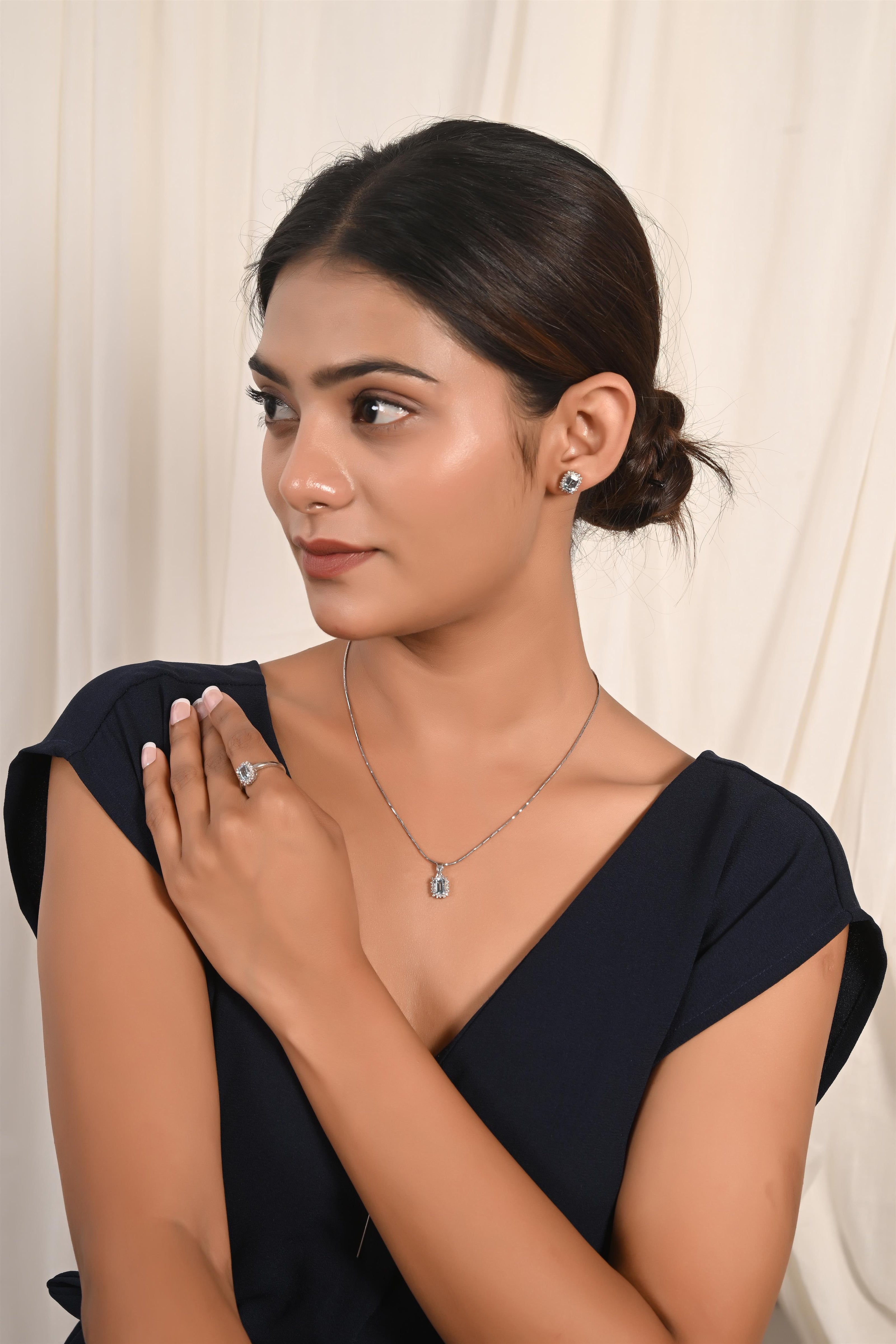 Icy Blue Aqua Diamond Necklace Set of 3 Piece