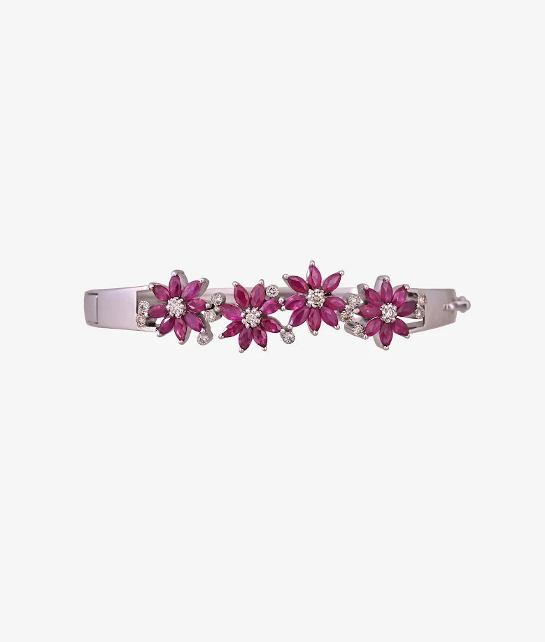 Regal Ruby & Diamond Flower Bangle